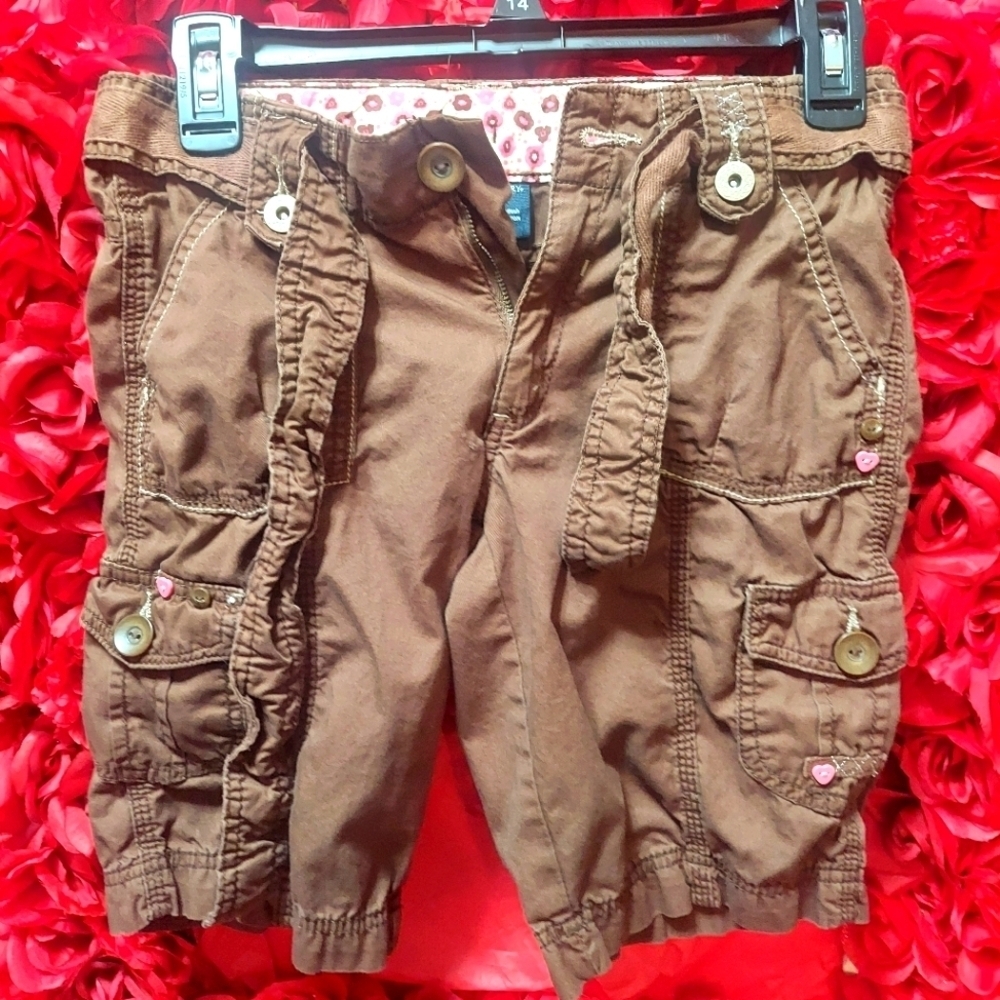 Faded Glory Girls Size 12 Cargo Capri's Brown & Pink